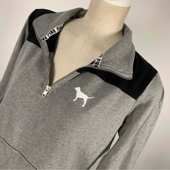 PINK Victoria's Secret Gray and Black Quarter-Zip Top - Picture 3 of 10